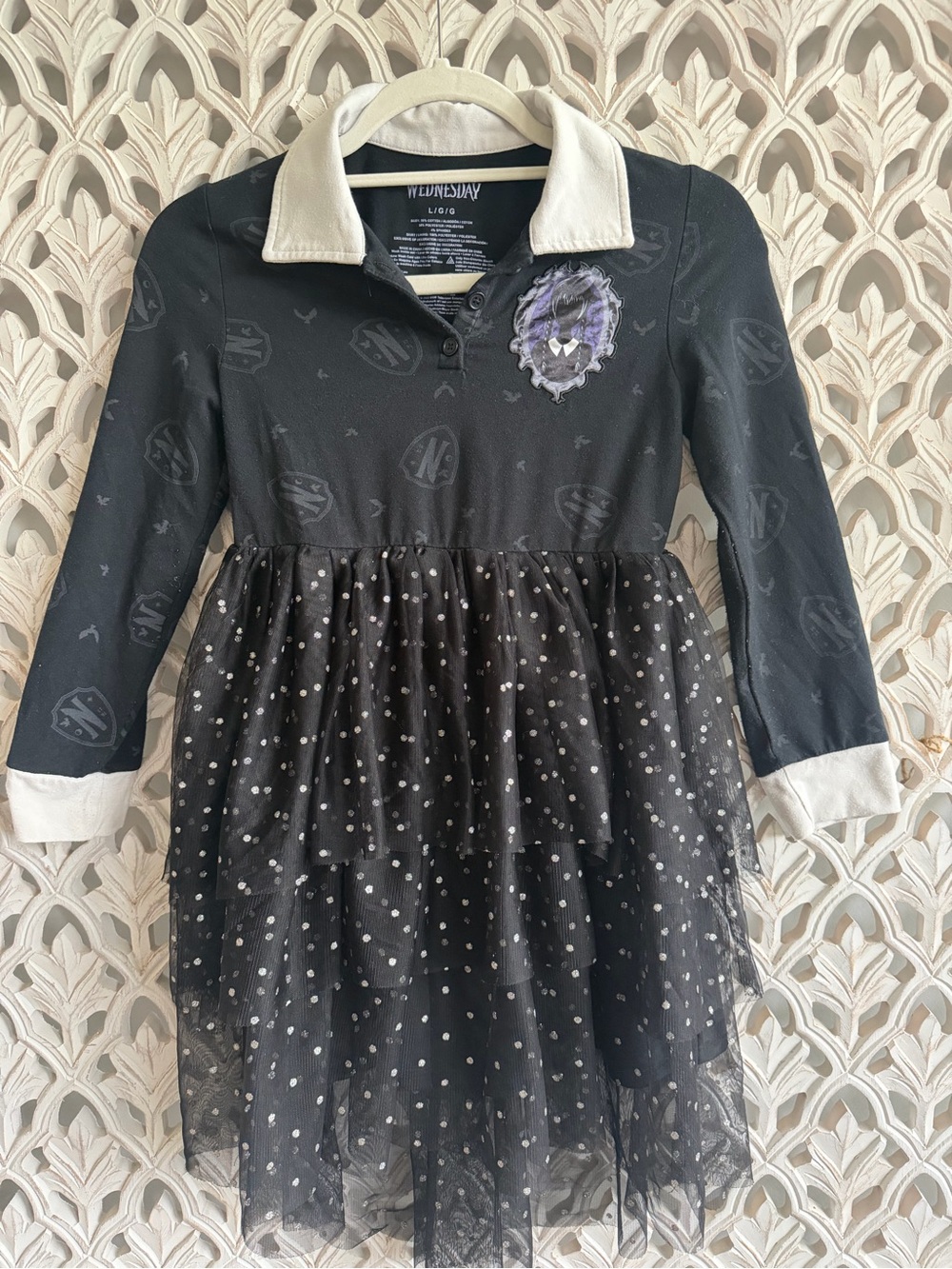 Wednesday Addams Girls Black Tulle Dress Size L